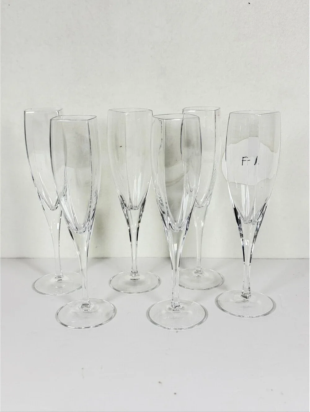 Set of 6 MIkasa r Glass Champagne Flutes Square Rim Elegant Stemware F-12